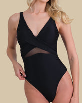 Isla & Evie Cross Front Swimsuit With Mesh Inserts